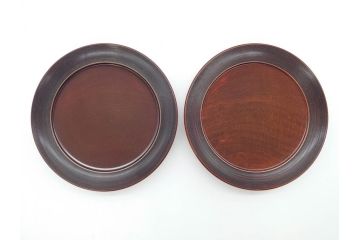 人間国宝　川北良造　楓造　約16cm　上品な雰囲気が魅力的な銘々皿5枚セット(共箱付き、木製皿、中皿)(R-069959)