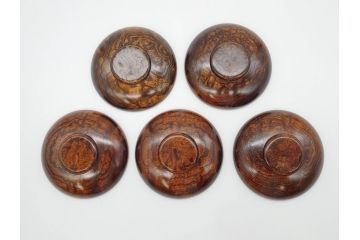 人間国宝　川北良造　欅(ケヤキ)杢　上品な和の雰囲気と美しい杢目が目を惹く茶托5枚セット(共箱付き、木製皿、小皿)(R-069960)