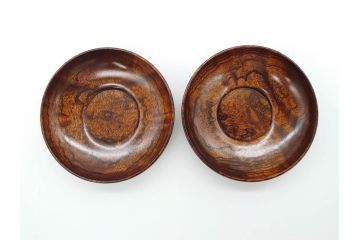 人間国宝　川北良造　欅(ケヤキ)杢　上品な和の雰囲気と美しい杢目が目を惹く茶托5枚セット(共箱付き、木製皿、小皿)(R-069960)