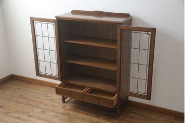 中古　美品　神戸元町欧風家具メープル不二屋製　マホガニー材の高級キャビネット(収納棚、戸棚)(R-069966)