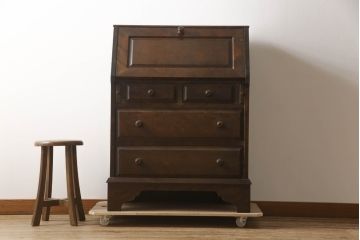 中古　北海道民芸家具　シンプルなデザインが魅力のライティングビューロー(ワークデスク、簿記机、在宅ワーク、在宅用、引き出し)(R-069967)