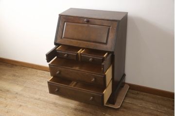 中古　北海道民芸家具　シンプルなデザインが魅力のライティングビューロー(ワークデスク、簿記机、在宅ワーク、在宅用、引き出し)(R-069967)