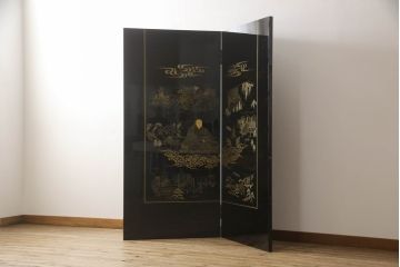 和製ビンテージ　最高級　輪島塗り　沈金　漆絵　若島丈史(若島宗斉)作　蓮如上人絵伝(全六図)が印象的な大ぶりな衝立て(仕切り、パーテーション、つい立て、ヴィンテージ)(定価約350万円)(R-069989)