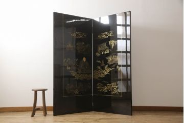 和製ビンテージ　最高級　輪島塗り　沈金　漆絵　若島丈史(若島宗斉)作　蓮如上人絵伝(全六図)が印象的な大ぶりな衝立て(仕切り、パーテーション、つい立て、ヴィンテージ)(定価約350万円)(R-069989)