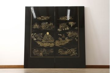 和製ビンテージ　最高級　輪島塗り　沈金　漆絵　若島丈史(若島宗斉)作　蓮如上人絵伝(全六図)が印象的な大ぶりな衝立て(仕切り、パーテーション、つい立て、ヴィンテージ)(定価約350万円)(R-069989)
