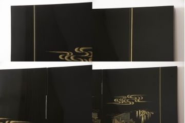 和製ビンテージ　最高級　輪島塗り　沈金　漆絵　若島丈史(若島宗斉)作　蓮如上人絵伝(全六図)が印象的な大ぶりな衝立て(仕切り、パーテーション、つい立て、ヴィンテージ)(定価約350万円)(R-069989)