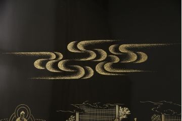 和製ビンテージ　最高級　輪島塗り　沈金　漆絵　若島丈史(若島宗斉)作　蓮如上人絵伝(全六図)が印象的な大ぶりな衝立て(仕切り、パーテーション、つい立て、ヴィンテージ)(定価約350万円)(R-069989)