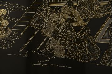 和製ビンテージ　最高級　輪島塗り　沈金　漆絵　若島丈史(若島宗斉)作　蓮如上人絵伝(全六図)が印象的な大ぶりな衝立て(仕切り、パーテーション、つい立て、ヴィンテージ)(定価約350万円)(R-069989)