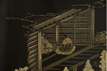 和製ビンテージ　最高級　輪島塗り　沈金　漆絵　若島丈史(若島宗斉)作　蓮如上人絵伝(全六図)が印象的な大ぶりな衝立て(仕切り、パーテーション、つい立て、ヴィンテージ)(定価約350万円)(R-069989)