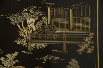 和製ビンテージ　最高級　輪島塗り　沈金　漆絵　若島丈史(若島宗斉)作　蓮如上人絵伝(全六図)が印象的な大ぶりな衝立て(仕切り、パーテーション、つい立て、ヴィンテージ)(定価約350万円)(R-069989)