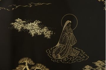 和製ビンテージ　最高級　輪島塗り　沈金　漆絵　若島丈史(若島宗斉)作　蓮如上人絵伝(全六図)が印象的な大ぶりな衝立て(仕切り、パーテーション、つい立て、ヴィンテージ)(定価約350万円)(R-069989)