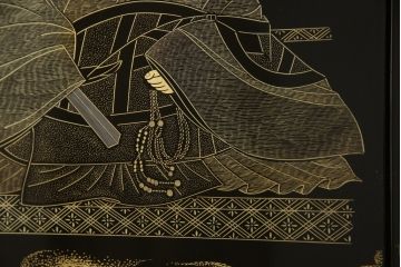 和製ビンテージ　最高級　輪島塗り　沈金　漆絵　若島丈史(若島宗斉)作　蓮如上人絵伝(全六図)が印象的な大ぶりな衝立て(仕切り、パーテーション、つい立て、ヴィンテージ)(定価約350万円)(R-069989)