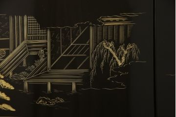 和製ビンテージ　最高級　輪島塗り　沈金　漆絵　若島丈史(若島宗斉)作　蓮如上人絵伝(全六図)が印象的な大ぶりな衝立て(仕切り、パーテーション、つい立て、ヴィンテージ)(定価約350万円)(R-069989)