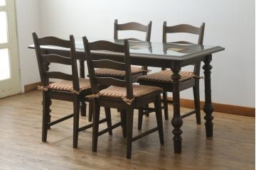 中古　美品　永田良介商店　神戸洋家具　落ち着きのあるシックな佇まいが魅力のラダー型ダイニングチェア2脚セット(食堂椅子、ラダーバックチェア、ワークチェア、板座チェア、イス)(R-069990)