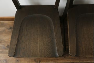 中古　美品　永田良介商店　神戸洋家具　落ち着きのあるシックな佇まいが魅力のラダー型ダイニングチェア2脚セット(食堂椅子、ラダーバックチェア、ワークチェア、板座チェア、イス)(R-069991)