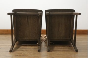中古　美品　永田良介商店　神戸洋家具　落ち着きのあるシックな佇まいが魅力のラダー型ダイニングチェア2脚セット(食堂椅子、ラダーバックチェア、ワークチェア、板座チェア、イス)(R-069991)
