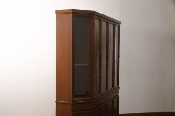 和製ビンテージ　希少品　ナショナル(National)家具製作所　チーク材　クラシックな佇まいが魅力の照明付き二段重ねキャビネット(収納棚、飾り棚、戸棚、食器棚、カップボード、ヴィンテージ)(R-069996)