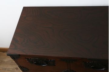 中古　岩谷堂箪笥　力強い杢目と重厚感ある金具が魅力の和箪笥(整理箪笥、衣装タンス、収納たんす、引き出し、サイドボード、サイドチェスト)(R-069997)