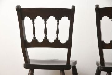和製ビンテージ　松本民芸家具　#49型A　背もたれの美しいデザインが印象的なワイコムチェア2脚セット(板座チェア、ダイニングチェア、椅子、イス、ヴィンテージ)(定価2脚で約22万円)(R-070010)