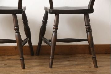 和製ビンテージ　松本民芸家具　#49型A　背もたれの美しいデザインが印象的なワイコムチェア2脚セット(板座チェア、ダイニングチェア、椅子、イス、ヴィンテージ)(定価2脚で約22万円)(R-070010)