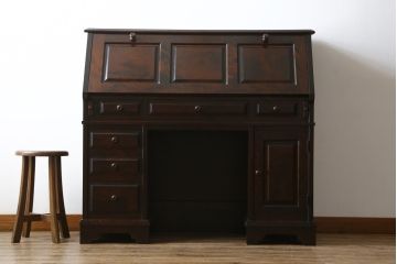 中古　北海道民芸家具　希少な絶版品!両袖タイプで収納力も抜群のライティングビューロー(デスク、両袖机、在宅用、在宅ワーク)(R-070011)