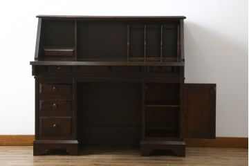 中古　北海道民芸家具　希少な絶版品!両袖タイプで収納力も抜群のライティングビューロー(デスク、両袖机、在宅用、在宅ワーク)(R-070011)