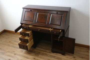 中古　北海道民芸家具　希少な絶版品!両袖タイプで収納力も抜群のライティングビューロー(デスク、両袖机、在宅用、在宅ワーク)(R-070011)