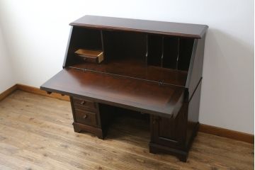 中古　北海道民芸家具　希少な絶版品!両袖タイプで収納力も抜群のライティングビューロー(デスク、両袖机、在宅用、在宅ワーク)(R-070011)