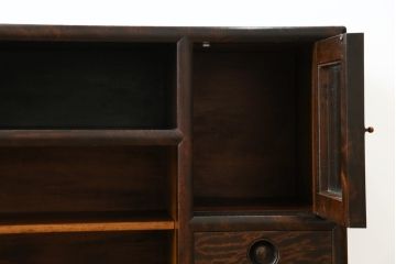 中古　美品　松本民芸家具　どこかレトロな雰囲気も感じる90型茶タンス(サイドボード、戸棚、収納棚)(定価約44万円)(R-070056)