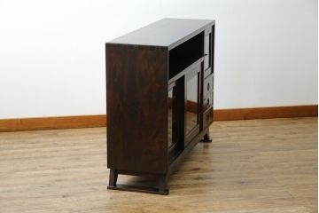 中古　美品　松本民芸家具　どこかレトロな雰囲気も感じる90型茶タンス(サイドボード、戸棚、収納棚)(定価約44万円)(R-070056)