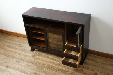 中古　美品　松本民芸家具　どこかレトロな雰囲気も感じる90型茶タンス(サイドボード、戸棚、収納棚)(定価約44万円)(R-070056)