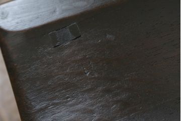 和製ビンテージ　神戸洋家具　ナラ(楢)材　彫刻を施した背もたれが珍しいチェア2脚セット(ダイニングチェア、板座チェア、椅子、イス、ヴィンテージ)(R-070062)