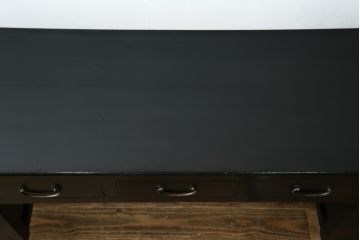 和製アンティーク　希少デザイン　横長デスク　収納力抜群の李朝風コンソールテーブル(両袖机、ワークデスク、作業台、在宅用、在宅ワーク用、引き出し)(R-070064)
