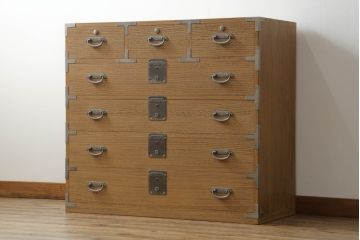 中古　老舗　桐屋田中の加茂総桐箪笥(並厚、チェスト、桐たんす、和タンス、衣装箪笥)(R-070114)