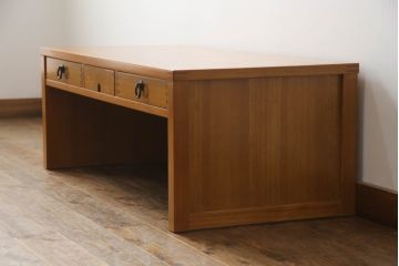 中古　美品　タモ材　天板玉杢　モダンな文机(ローテーブル、座机、作業台、ワークデスク、在宅用、在宅ワーク用)(R-070115)