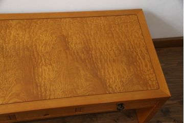 中古　美品　タモ材　天板玉杢　モダンな文机(ローテーブル、座机、作業台、ワークデスク、在宅用、在宅ワーク用)(R-070115)