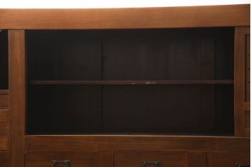 中古　超美品　国産工芸家具　九尺　前面欅(ケヤキ)材　洗練された佇まいと大容量の収納力を兼ね備えた特大水屋箪笥(収納棚、戸棚、キャビネット、食器棚、店舗什器)(R-070123)