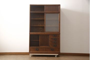 中古　美品　伝統民芸　岩谷堂箪笥　特注品　すっきりと洗練された佇まいの茶棚(食器棚、茶箪笥、収納棚、戸棚)(R-070125)