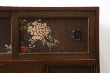 和製アンティーク　高級品!!　前面桑(クワ)材　黒柿材　桐材　銅金具と漆絵が美しく上品な小箪笥(収納タンス、小物収納、引き出し、時代箪笥、和たんす、サイドチェスト)(R-070150)