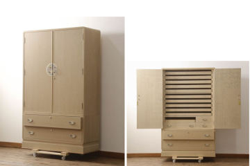 中古　上手物　伝統工芸士　皆川繁久作　シックな色合いの金具が落ち着きある雰囲気を醸し出す加茂総桐箪笥(定価約180万円)　(R-070151)