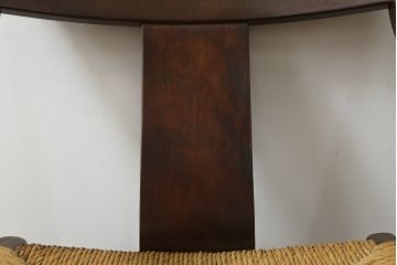 中古　美品　松本民芸家具　#77型曲肘付きイス　ラッシ座(ガマ座)がお洒落な曲肘イス(アームチェア、椅子、ダイニングチェア)(定価約28万円)(R-070170)