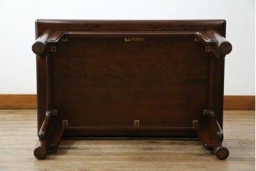 中古　美品　松本民芸家具　柳型茶卓A　慎ましさの中に個性が光るローテーブル　定価約17万円　(R-070178)