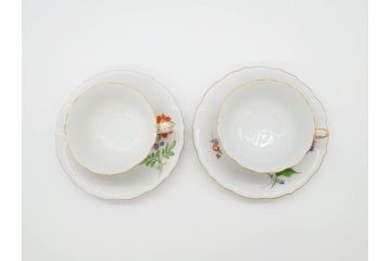 ドイツ　マイセン　Meissen　ベーシックフラワー　二つ花　ティータイムが華やかになるティーカップ&ソーサー2客セット(洋食器、C&S)(R-070193)
