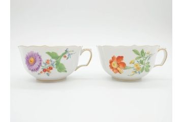 ドイツ　マイセン　Meissen　ベーシックフラワー　二つ花　ティータイムが華やかになるティーカップ&ソーサー2客セット(洋食器、C&S)(R-070193)