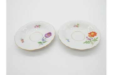 ドイツ　マイセン　Meissen　ベーシックフラワー　二つ花　ティータイムが華やかになるティーカップ&ソーサー2客セット(洋食器、C&S)(R-070193)