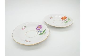 ドイツ　マイセン　Meissen　ベーシックフラワー　二つ花　ティータイムが華やかになるティーカップ&ソーサー2客セット(洋食器、C&S)(R-070193)