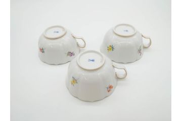 ドイツ　マイセン　Meissen　ベーシックフラワー　二つ花　ティータイムが華やかになるティーカップ&ソーサー3客セット(洋食器、C&S)(R-070195)