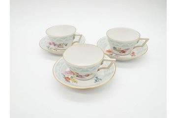 ベルリン　KPM(ベルリン王立磁器製陶所)　KURLAND　クアランド　クラシックな雰囲気溢れるティーカップ&ソーサー3客セット(ケーピーエムベルリン、C&S、王笏、洋食器)(R-070196)