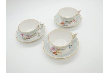 ベルリン　KPM(ベルリン王立磁器製陶所)　KURLAND　クアランド　クラシックな雰囲気溢れるティーカップ&ソーサー3客セット(ケーピーエムベルリン、C&S、王笏、洋食器)(R-070196)