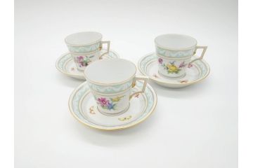 ベルリン　KPM(ベルリン王立磁器製陶所)　KURLAND　クアランド　クラシックな雰囲気溢れるティーカップ&ソーサー3客セット(ケーピーエムベルリン、C&S、王笏、洋食器)(R-070197)